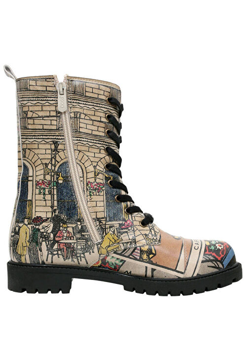 Kadın Vegan Deri Bej Fermuarlı Uzun Bot - Cafe Wien Tasarım - Görsel 7