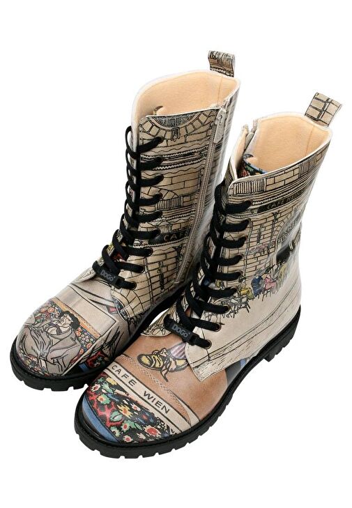 Kadın Vegan Deri Bej Fermuarlı Uzun Bot - Cafe Wien Tasarım - Görsel 8