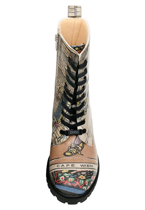 Kadın Vegan Deri Bej Fermuarlı Uzun Bot - Cafe Wien Tasarım - Görsel 9