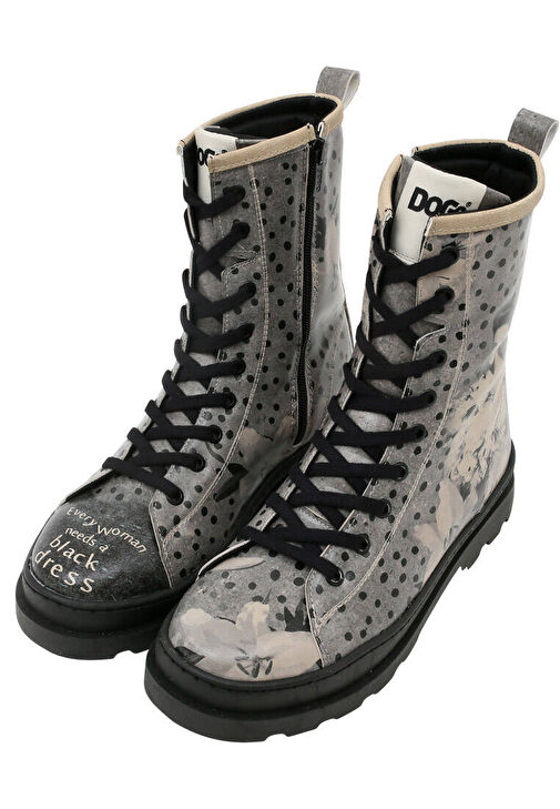 Kadın Vegan Deri Gri Fermuarlı Uzun Bot - Black dress Tasarım - Görsel 2