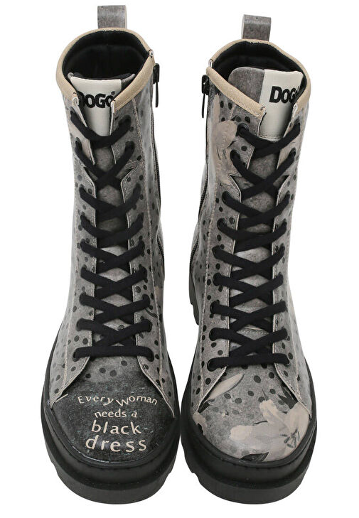 Kadın Vegan Deri Gri Fermuarlı Uzun Bot - Black dress Tasarım - Görsel 3