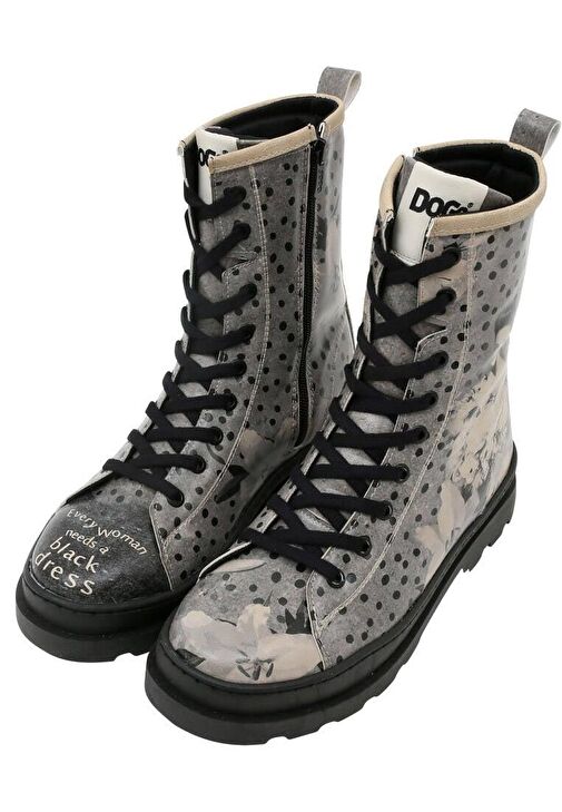 Kadın Vegan Deri Gri Fermuarlı Uzun Bot - Black dress Tasarım - Görsel 4