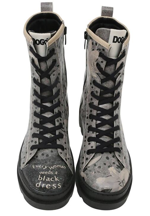 Kadın Vegan Deri Gri Fermuarlı Uzun Bot - Black dress Tasarım - Görsel 6