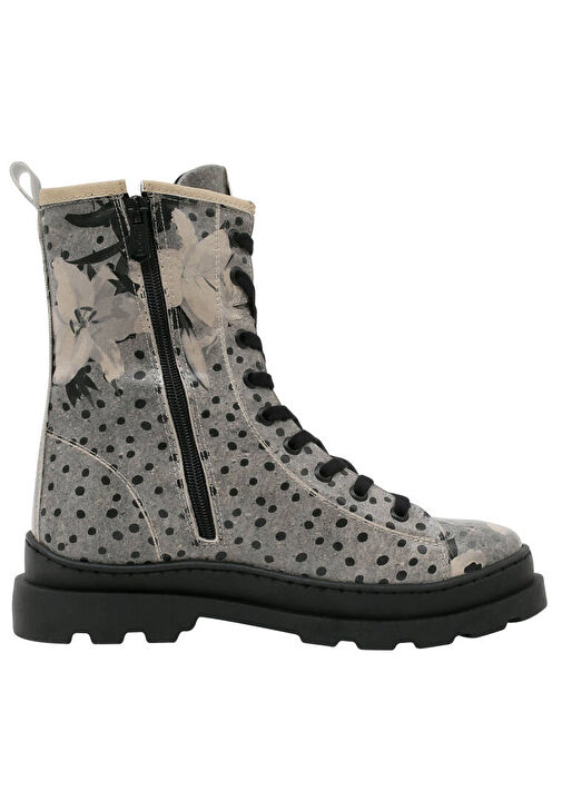 Kadın Vegan Deri Gri Fermuarlı Uzun Bot - Black dress Tasarım - Görsel 7