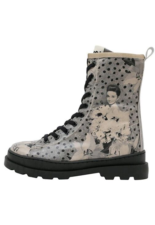 Kadın Vegan Deri Gri Fermuarlı Uzun Bot - Black dress Tasarım - Görsel 8