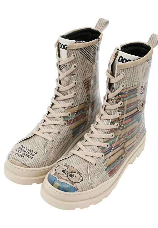 Kadın Vegan Deri Bej Fermuarlı Uzun Bot - The wise owl Tasarım - Görsel 2