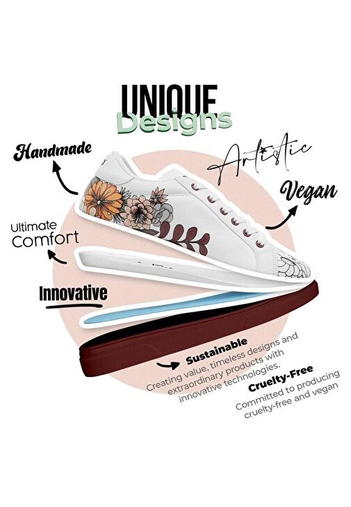 Kadın Vegan Deri Beyaz Sneakers - Magic in the Air Tasarım - Görsel 7