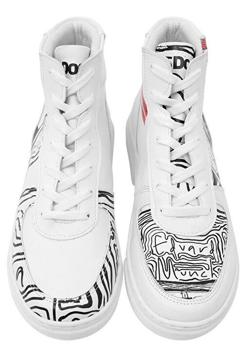 Kadın Vegan Deri Beyaz High Sneakers - Edvard Munch The Scream Muse Tasarım - Görsel 5