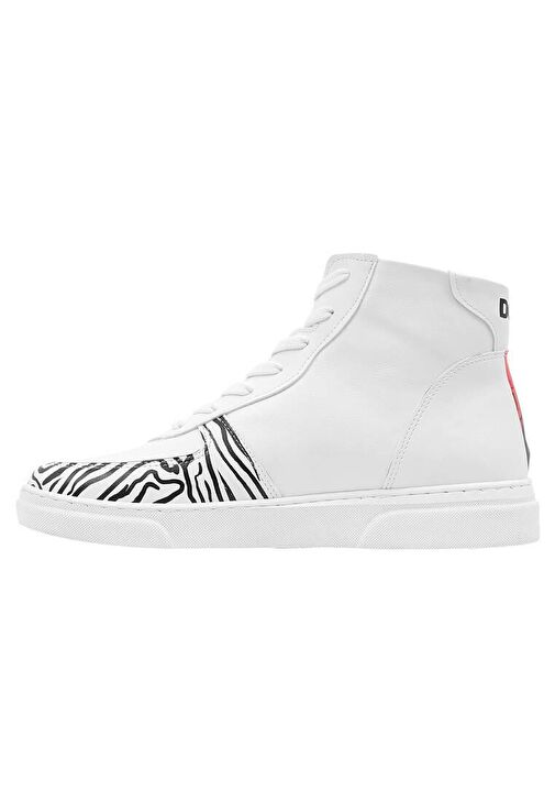 Kadın Vegan Deri Beyaz High Sneakers - Edvard Munch The Scream Muse Tasarım - Görsel 7