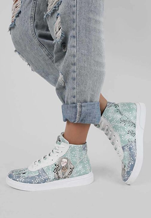 Kadın Vegan Deri Beyaz High Sneakers I Wish To Be Free As A Bird Tasarım 15484734 Boyner