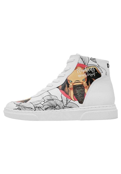 Kadın Vegan Deri Beyaz High Sneakers - Elephants Never Forget Tasarım - Görsel 3