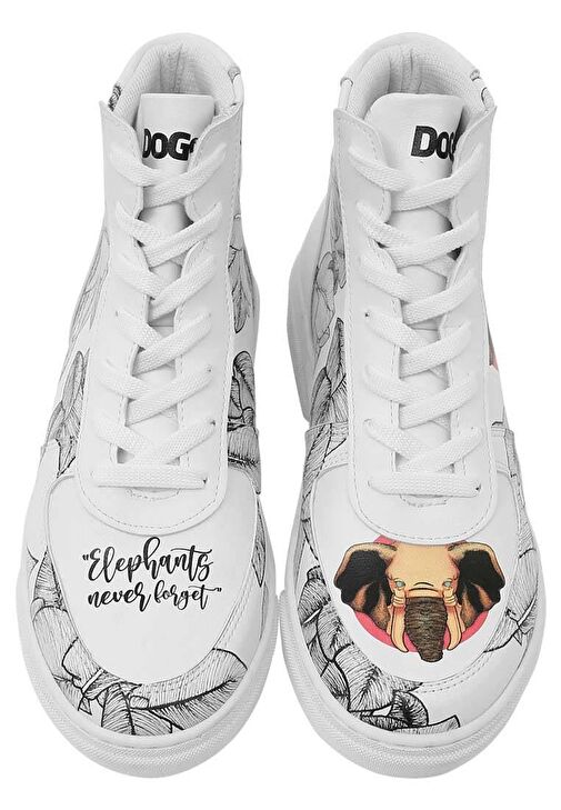 Kadın Vegan Deri Beyaz High Sneakers - Elephants Never Forget Tasarım - Görsel 5
