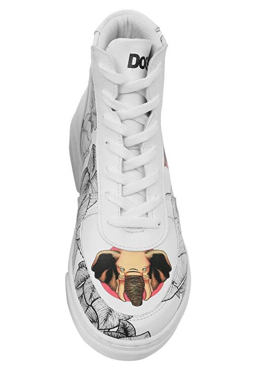 Kadın Vegan Deri Beyaz High Sneakers - Elephants Never Forget Tasarım - Görsel 9