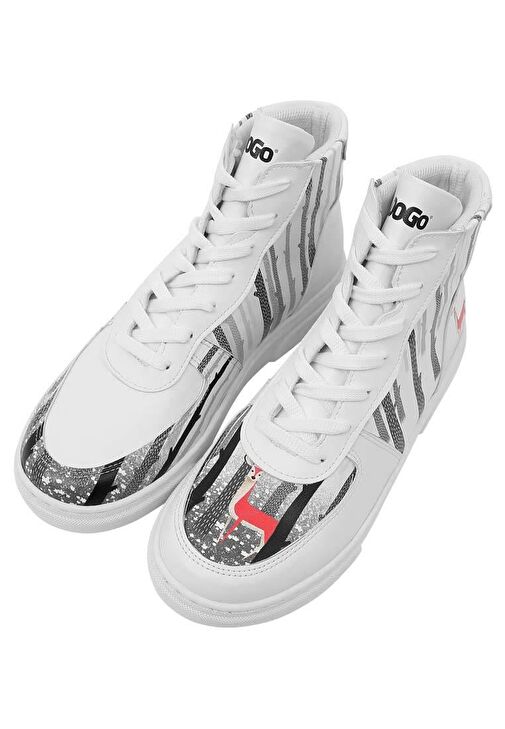 Kadın Vegan Deri Beyaz High Sneakers - You're the Colour of My Life Tasarım - Görsel 4