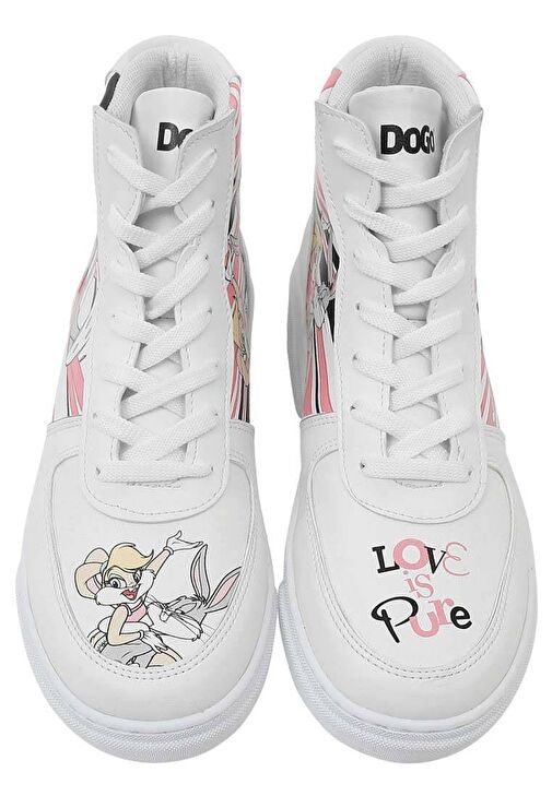 Kadın Vegan Deri Beyaz High Sneakers - Warner Bros Love is Pure Bugs Bunny Tasarım - Görsel 7