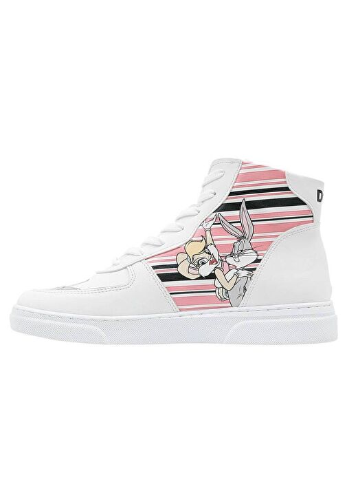 Kadın Vegan Deri Beyaz High Sneakers - Warner Bros Love is Pure Bugs Bunny Tasarım - Görsel 9