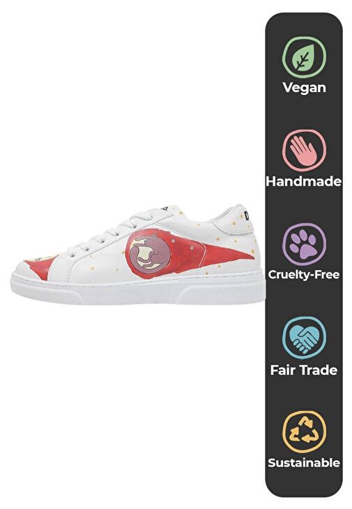 Kadın Vegan Deri Beyaz Sneakers - Cat Planets Tasarım - Görsel 6