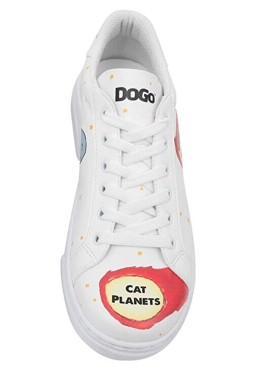 Kadın Vegan Deri Beyaz Sneakers - Cat Planets Tasarım - Görsel 9
