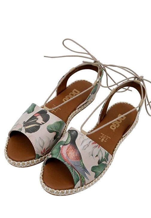 Kadın Vegan Deri Bej Bağcıklı Sandalet - Wings to Fly Tasarım - Görsel 2