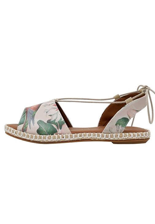 Kadın Vegan Deri Bej Bağcıklı Sandalet - Wings to Fly Tasarım - Görsel 9