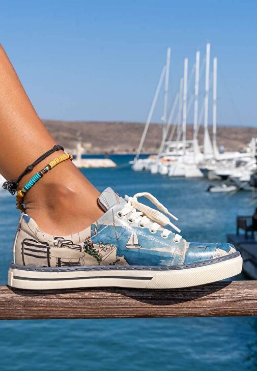 Kadın Vegan Deri Mavi Sneakers - Meet me Halfway Tasarım - Görsel 2