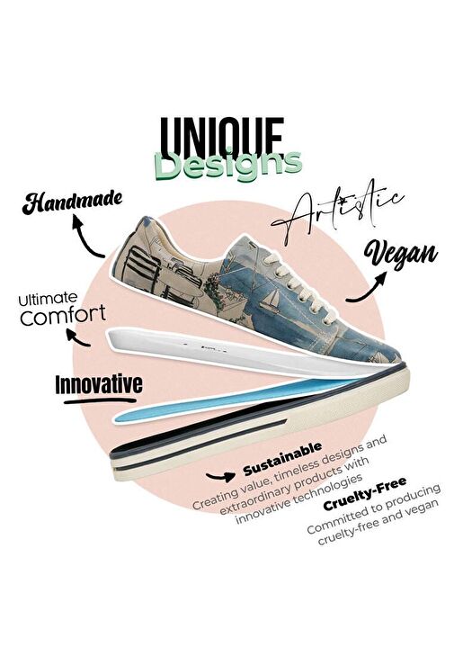 Kadın Vegan Deri Mavi Sneakers - Meet me Halfway Tasarım - Görsel 5