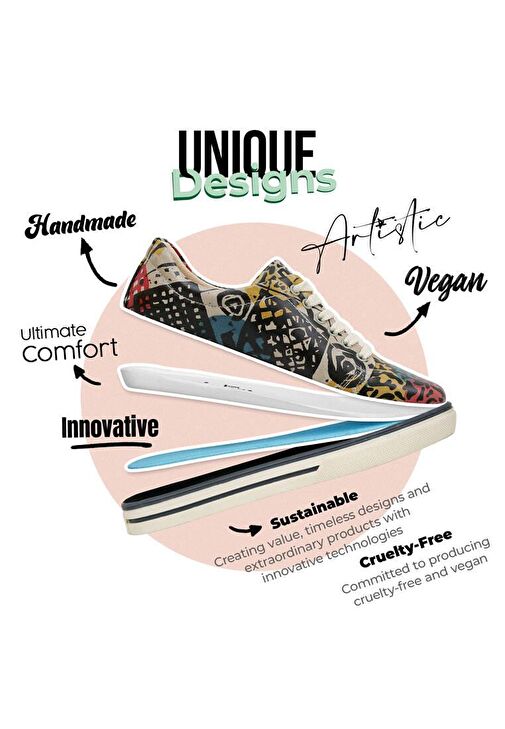 Kadın Vegan Deri Çok Renkli Sneakers - Eternal Swirl Tasarım - Görsel 6