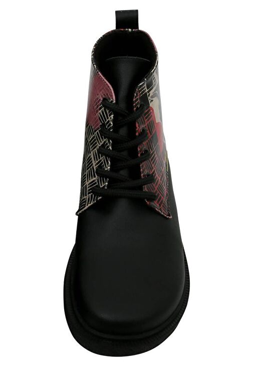 Kadın Vegan Deri Siyah Bilekte Bot - Artsy Cat Collage Tasarım - Görsel 5