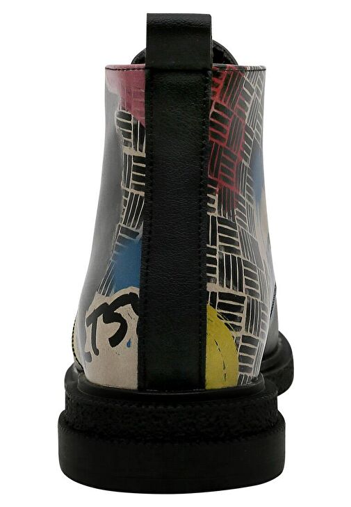 Kadın Vegan Deri Siyah Bilekte Bot - Artsy Cat Collage Tasarım - Görsel 8