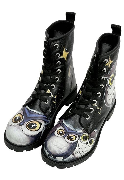 Kadın Vegan Deri Siyah Uzun Bot - Owls Family Tasarım - Görsel 4