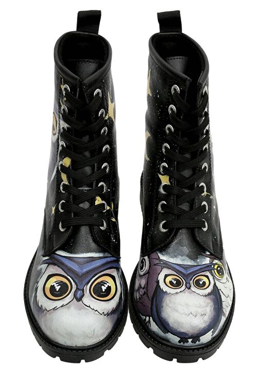 Kadın Vegan Deri Siyah Uzun Bot - Owls Family Tasarım - Görsel 5