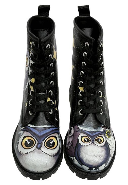Kadın Vegan Deri Siyah Uzun Bot - Owls Family Tasarım - Görsel 8