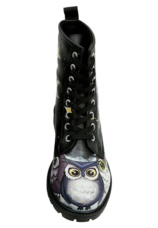 Kadın Vegan Deri Siyah Uzun Bot - Owls Family Tasarım - Görsel 9