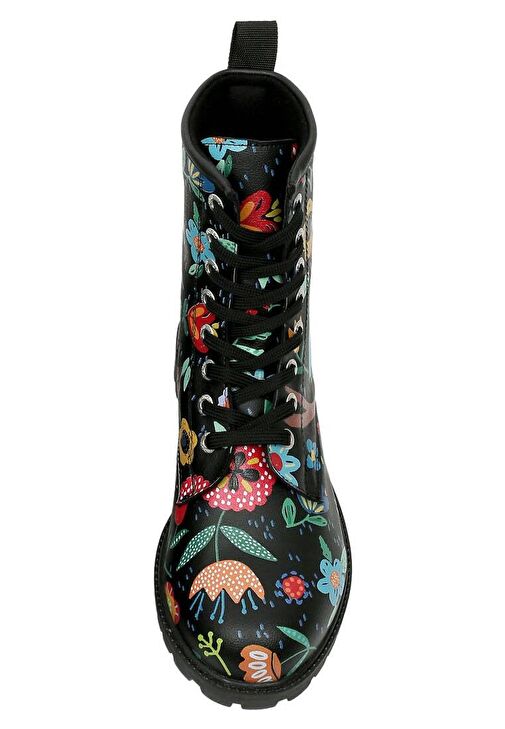Kadın Vegan Deri Siyah Uzun Bot - Flowers & Birds Tasarım - Görsel 6