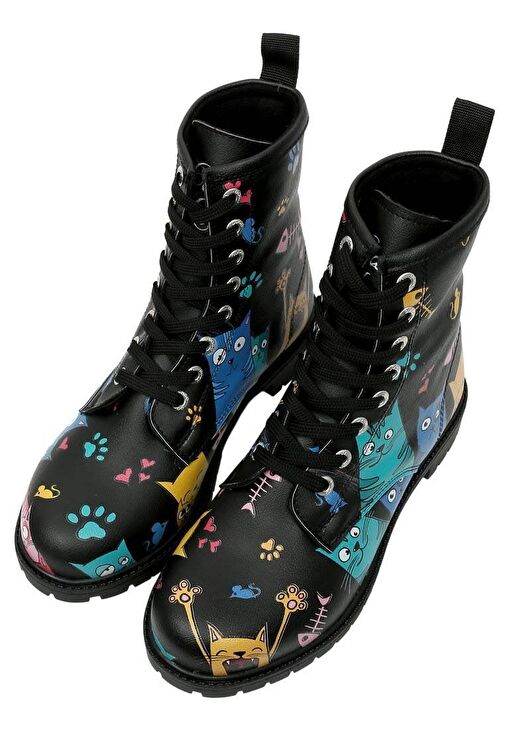 Kadın Vegan Deri Siyah Uzun Bot - Cat Lovers Tasarım - Görsel 3