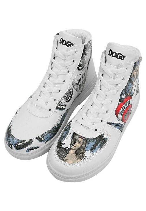 Kadın Vegan Deri Beyaz High Sneakers - Love Me Tasarım - Görsel 5