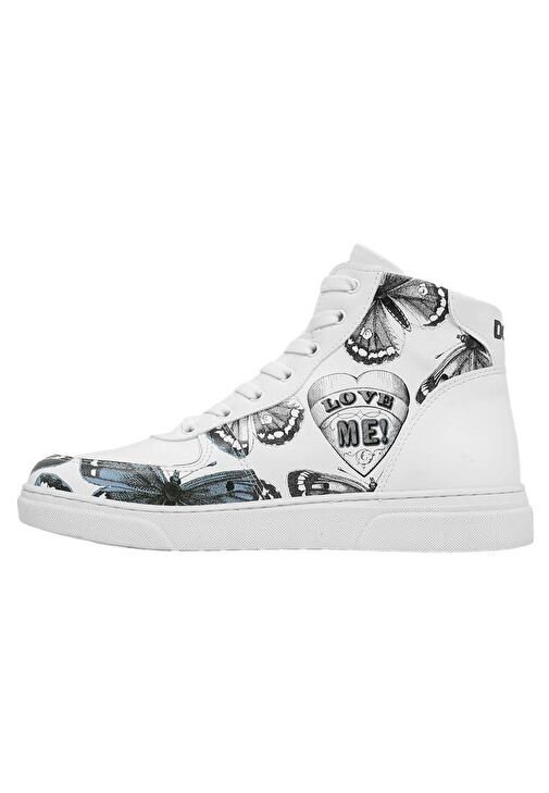 Kadın Vegan Deri Beyaz High Sneakers - Love Me Tasarım - Görsel 7