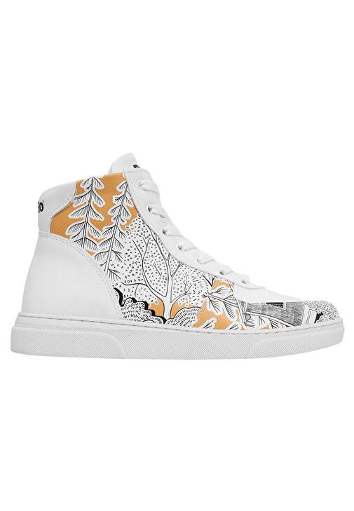 Kadın Vegan Deri Beyaz High Sneakers - There You Are Tasarım - Görsel 2