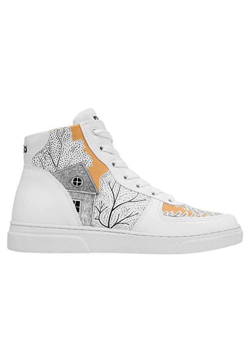 Kadın Vegan Deri Beyaz High Sneakers - There You Are Tasarım - Görsel 4