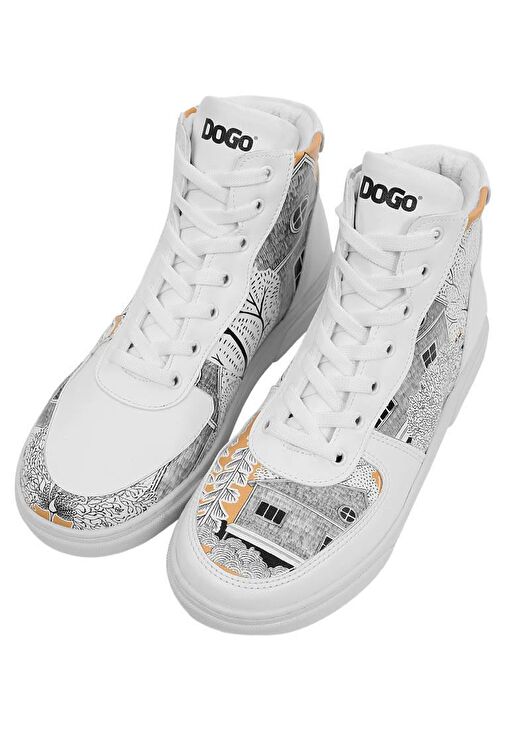 Kadın Vegan Deri Beyaz High Sneakers - There You Are Tasarım - Görsel 5