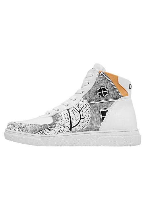 Kadın Vegan Deri Beyaz High Sneakers - There You Are Tasarım - Görsel 8