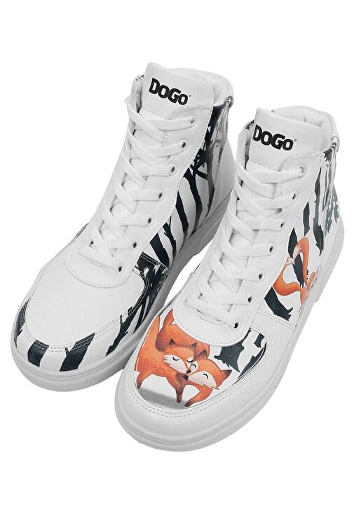 Kadın Vegan Deri Beyaz High Sneakers - Cuddling Season Tasarım - Görsel 3