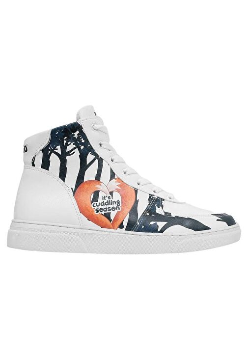 Kadın Vegan Deri Beyaz High Sneakers - Cuddling Season Tasarım - Görsel 8