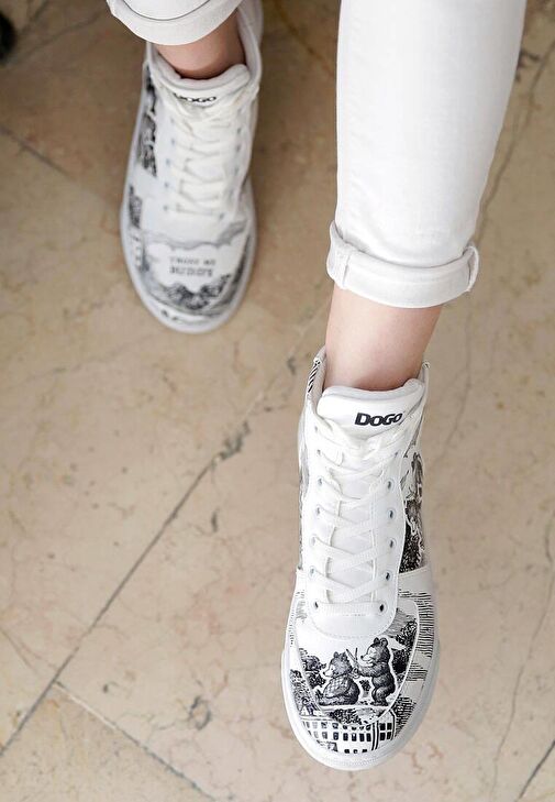 Kadın Vegan Deri Beyaz High Sneakers - Trust Me Buddy Tasarım - Görsel 4