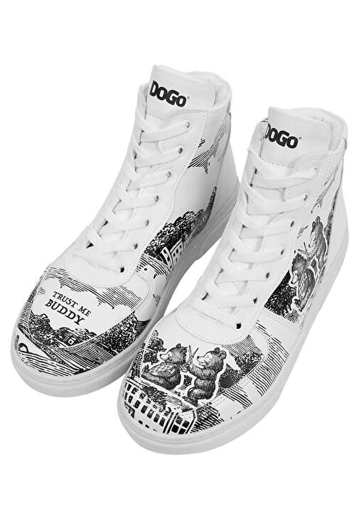 Kadın Vegan Deri Beyaz High Sneakers - Trust Me Buddy Tasarım - Görsel 5