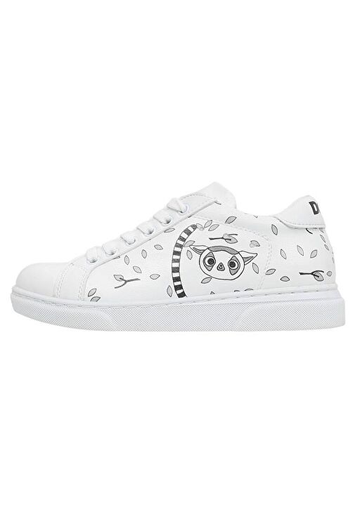 Çocuk Vegan Deri Beyaz Günlük Sneakers - Lemur Tasarım - Görsel 2