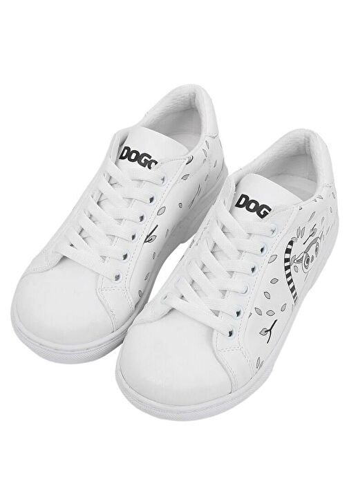Çocuk Vegan Deri Beyaz Günlük Sneakers - Lemur Tasarım - Görsel 3