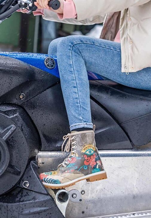 Kadın Vegan Deri Çok Renkli Uzun Bot - Open Your Mind Tasarım - Görsel 4