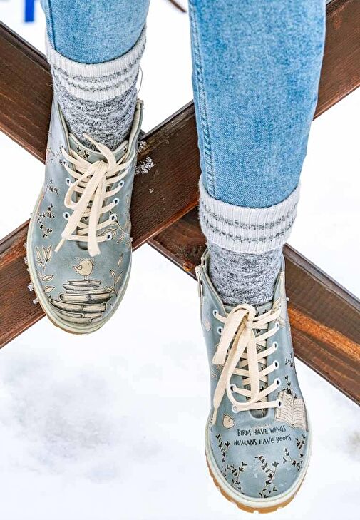 Kadın Vegan Deri Mavi Bilekte Bot - Birds Have Wings Tasarım - Görsel 9