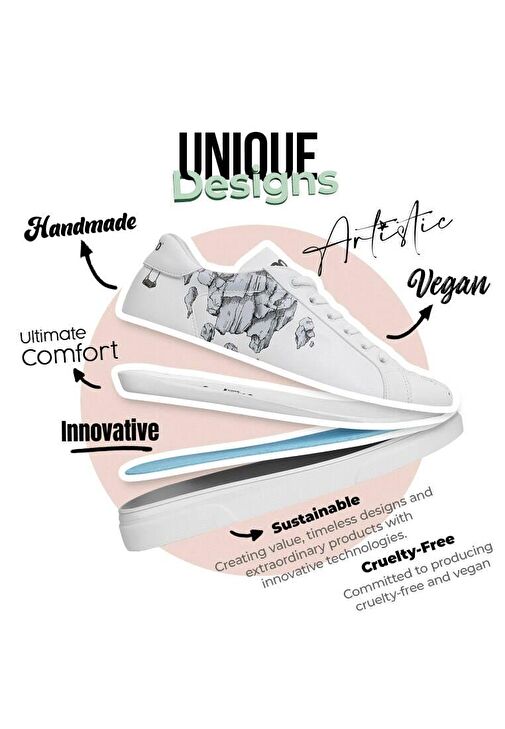 Kadın Vegan Deri Beyaz Günlük Sneakers - Time To Go Tasarım - Görsel 7
